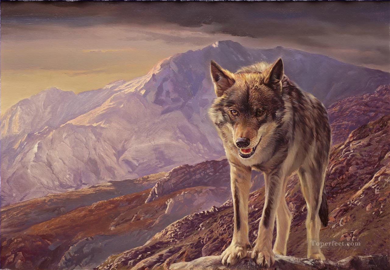Wolf in Berg Ölgemälde